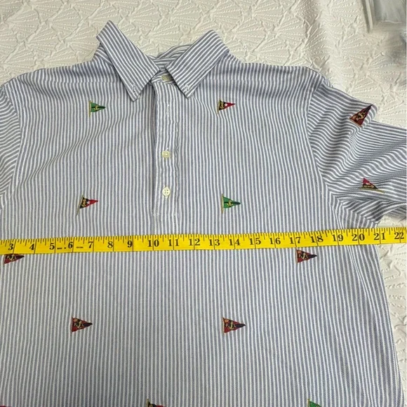 Ralph Lauren Blue Striped Polo with Embroidered Flags - Picture 7 of 9